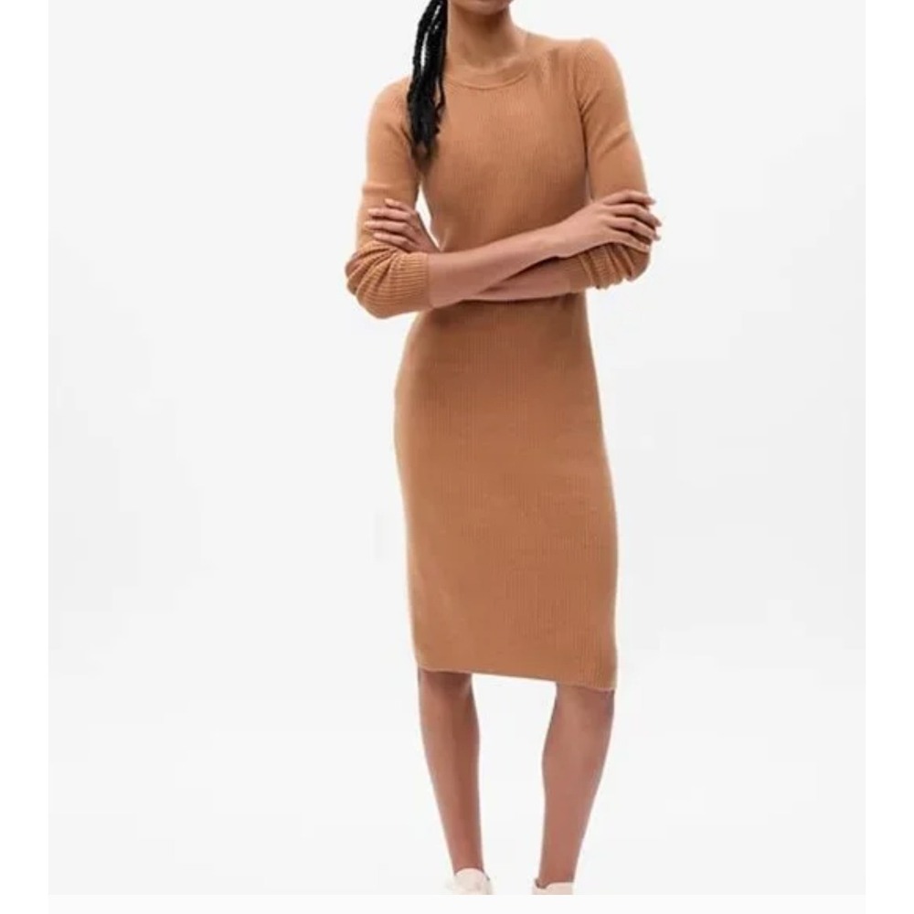 GAP Women Small Tall Ribbed Knit Sweater Dress Long Sleeve Crew Neck Minimalist‎